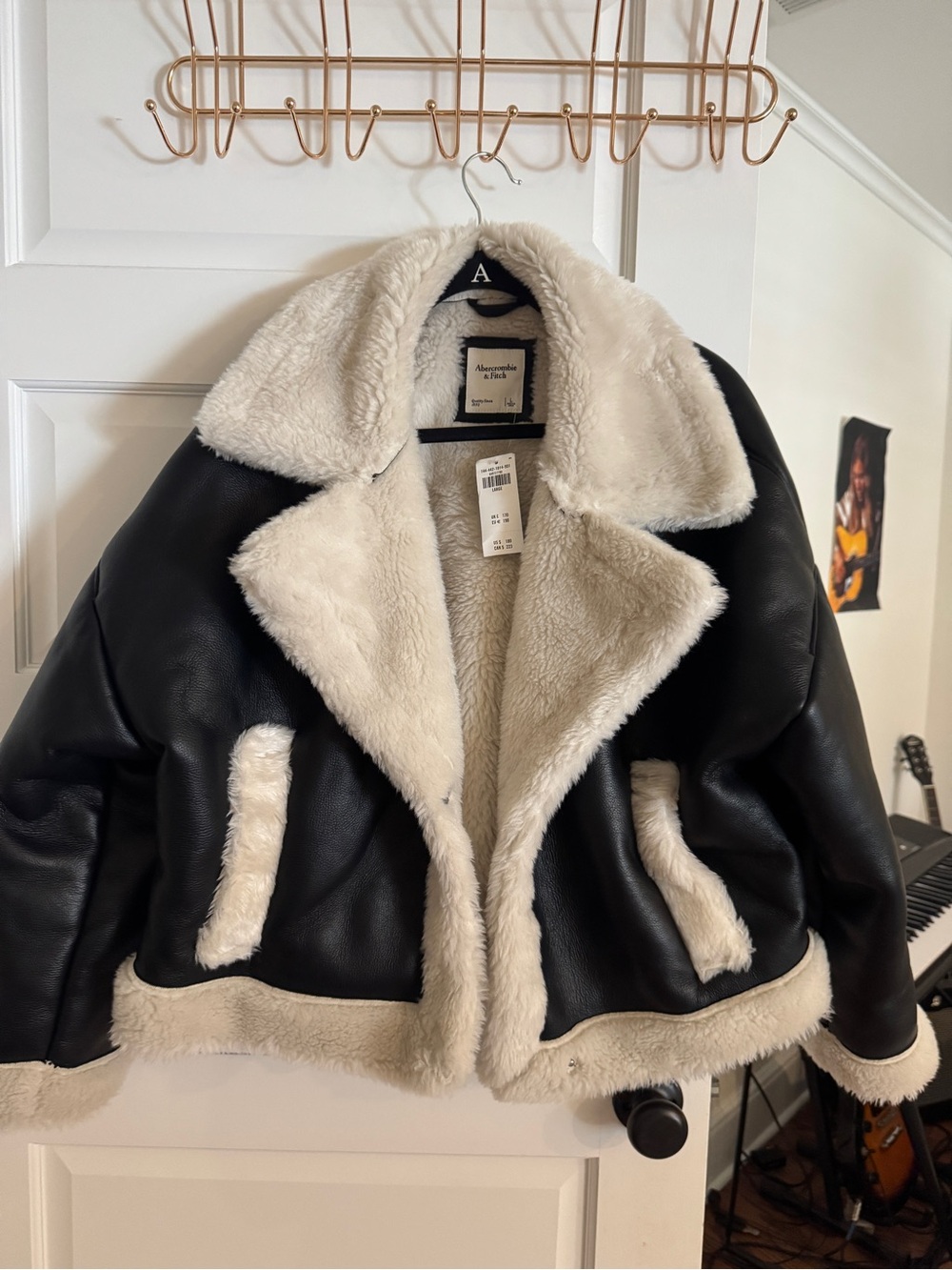 Abercrombie & Fitch Black Aviator Jacket with Cream Shearling